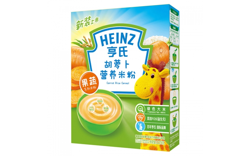 亨氏 (Heinz) 1段 嬰幼兒輔食 胡蘿卜含維生素 寶寶米粉米糊 225g (輔食添加初期-36個(gè)月適用)