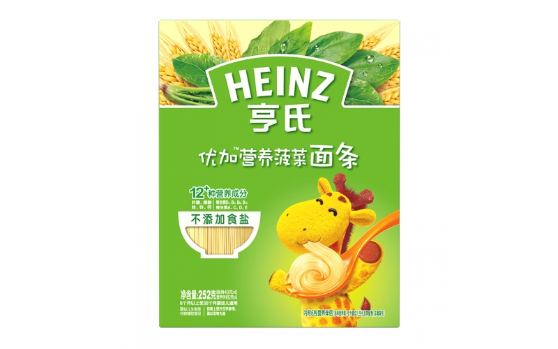 亨氏 (Heinz)1段 嬰幼兒輔食 優(yōu)加寶寶面條 含菠菜 寶寶營(yíng)養面條252g（無(wú)鹽）(輔食添加初期-36個(gè)月適用)