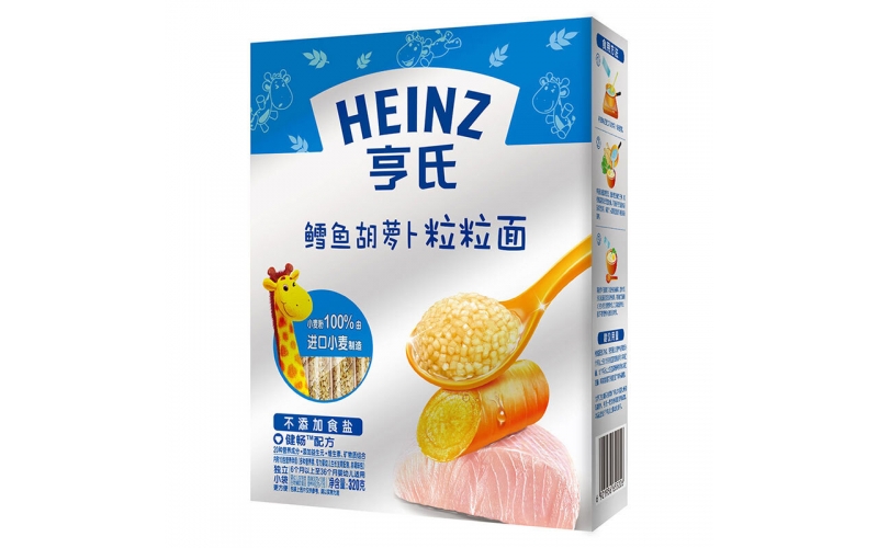 亨氏 (Heinz) 嬰幼兒輔食 金裝粒粒面 含鱈魚(yú)胡蘿卜寶寶營(yíng)養顆粒面320g（無(wú)鹽）(輔食添加初期-36個(gè)月適用)
