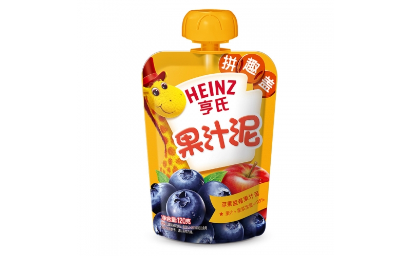 亨氏（Heinz）果汁泥 嬰兒水果泥寶寶輔食泥零食（1-3歲適用） 藍莓蘋(píng)果120g
