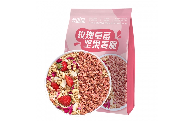 智力卡優(yōu)奇水果堅果麥脆300g免煮學(xué)生營(yíng)養早餐即食干吃燕麥代餐 玫瑰草莓麥脆